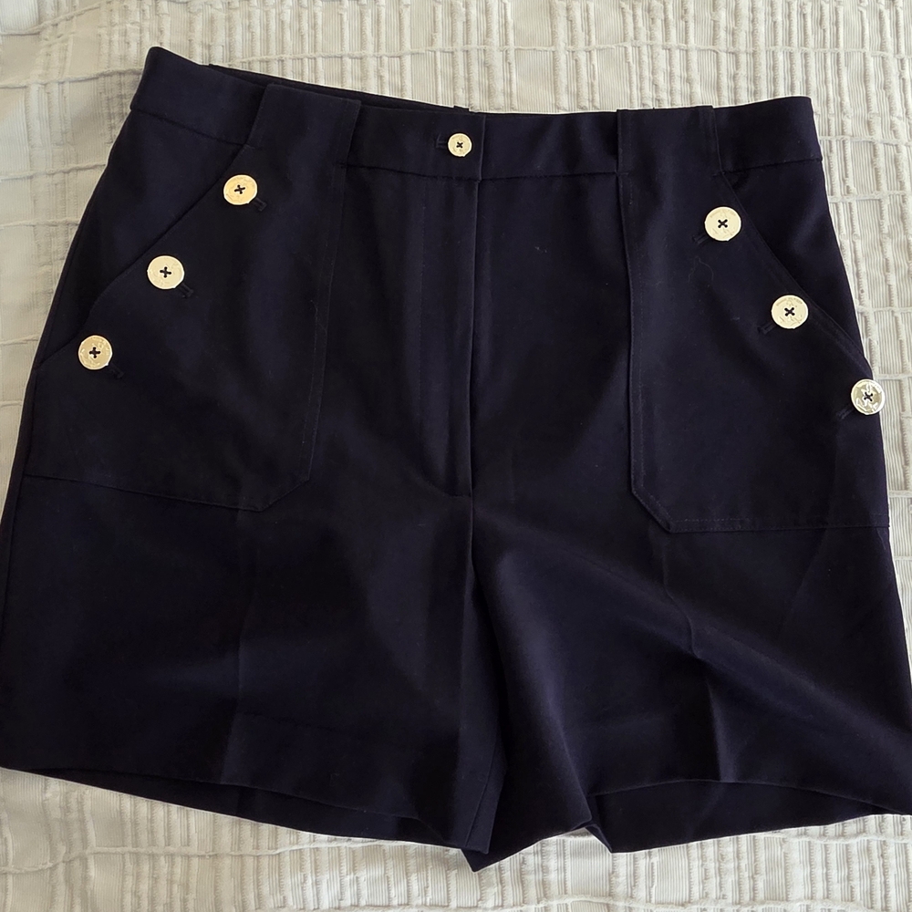 Tommy Hilfiger Dark Blue High Waist Shorts with Gold Buttons